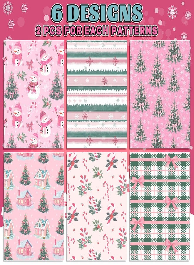 وولاين ورق تغليف هدايا شجرة عيد الميلاد من والين، ١٢ ورقة - ليس لفة - فيونكة رجل ثلج وردية، مقاس ١٩.٧ × ٢٧.٦ بوصة، ورق تغليف هدايا على شكل ندفة ثلجية وعصي حلوى، مطوي بشكل مسطح، مثالي لحفلات عيد الميلاد الشتوية وأعمال يدوية. - Image 3